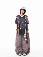 Retro Star V Neck Jersey Oversized Sport Casual Top OL2308