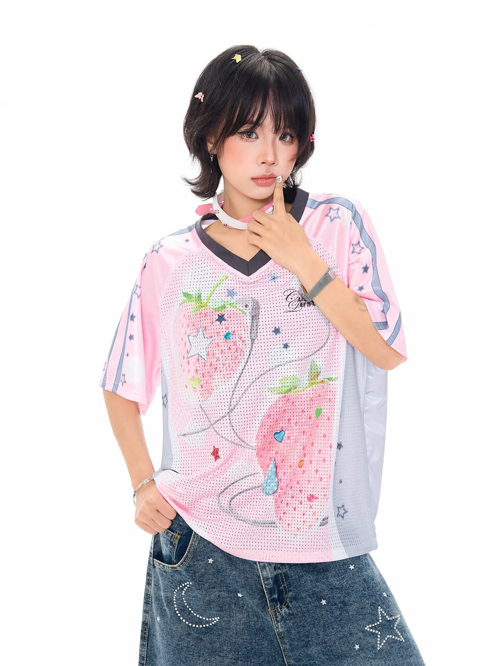 Dog Fruit V Neck Jersey Tee OL2309