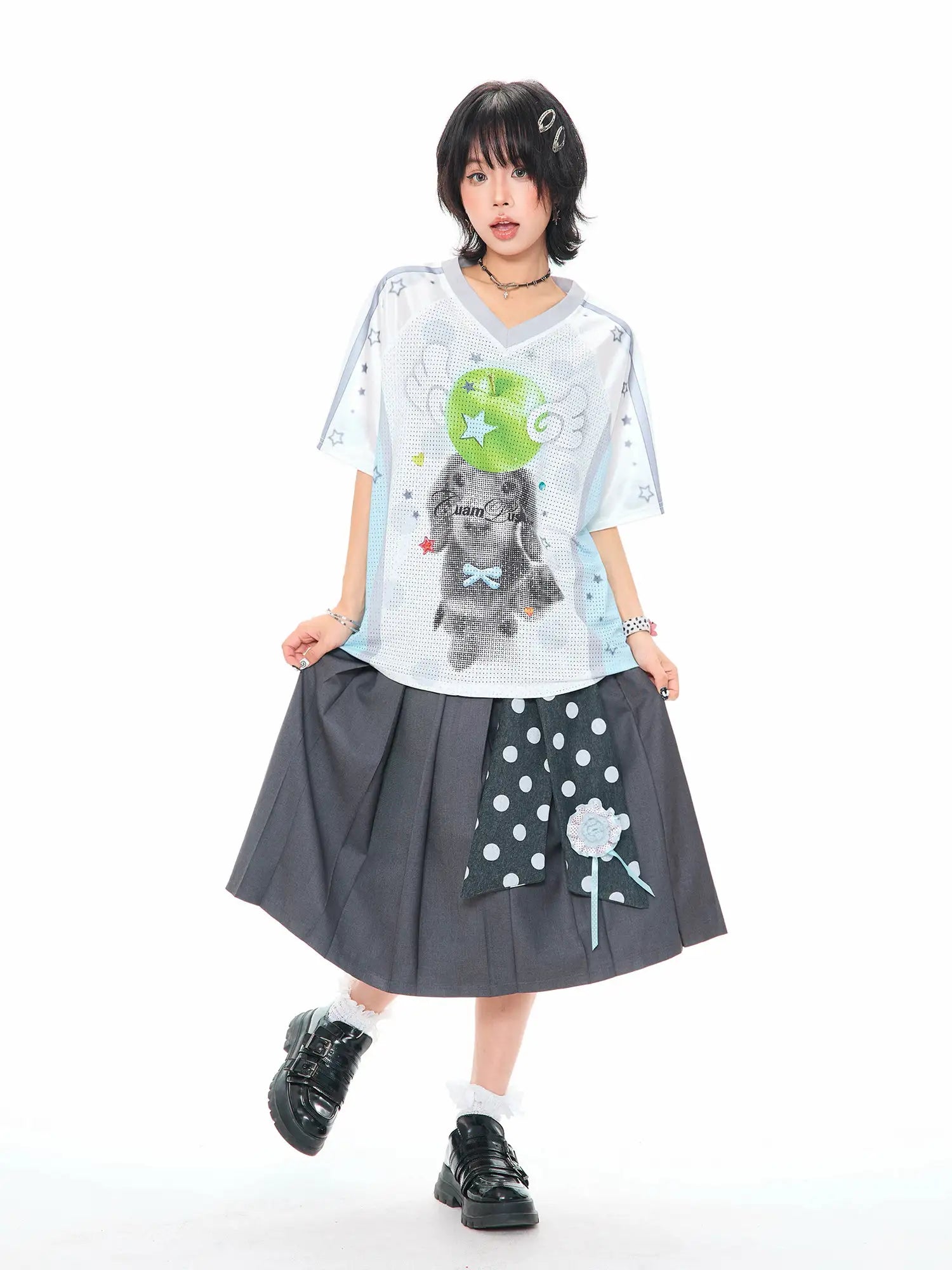 Dog Fruit V Neck Jersey Tee OL2309