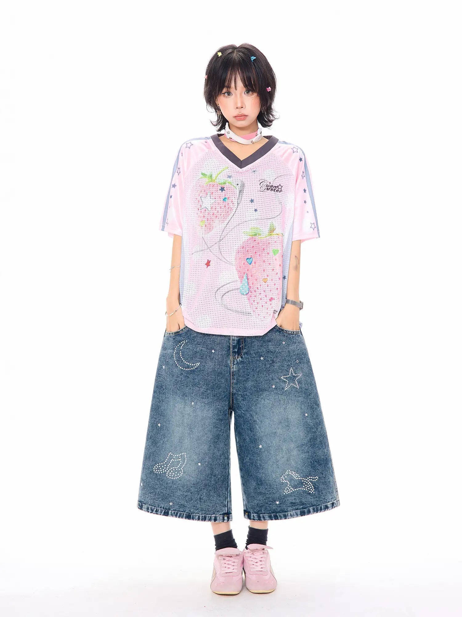 Dog Fruit V Neck Jersey Tee OL2309