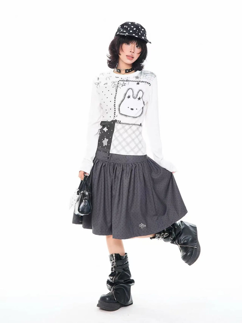 Polka Dot High Waist Pleated A Line Skirt OL2310