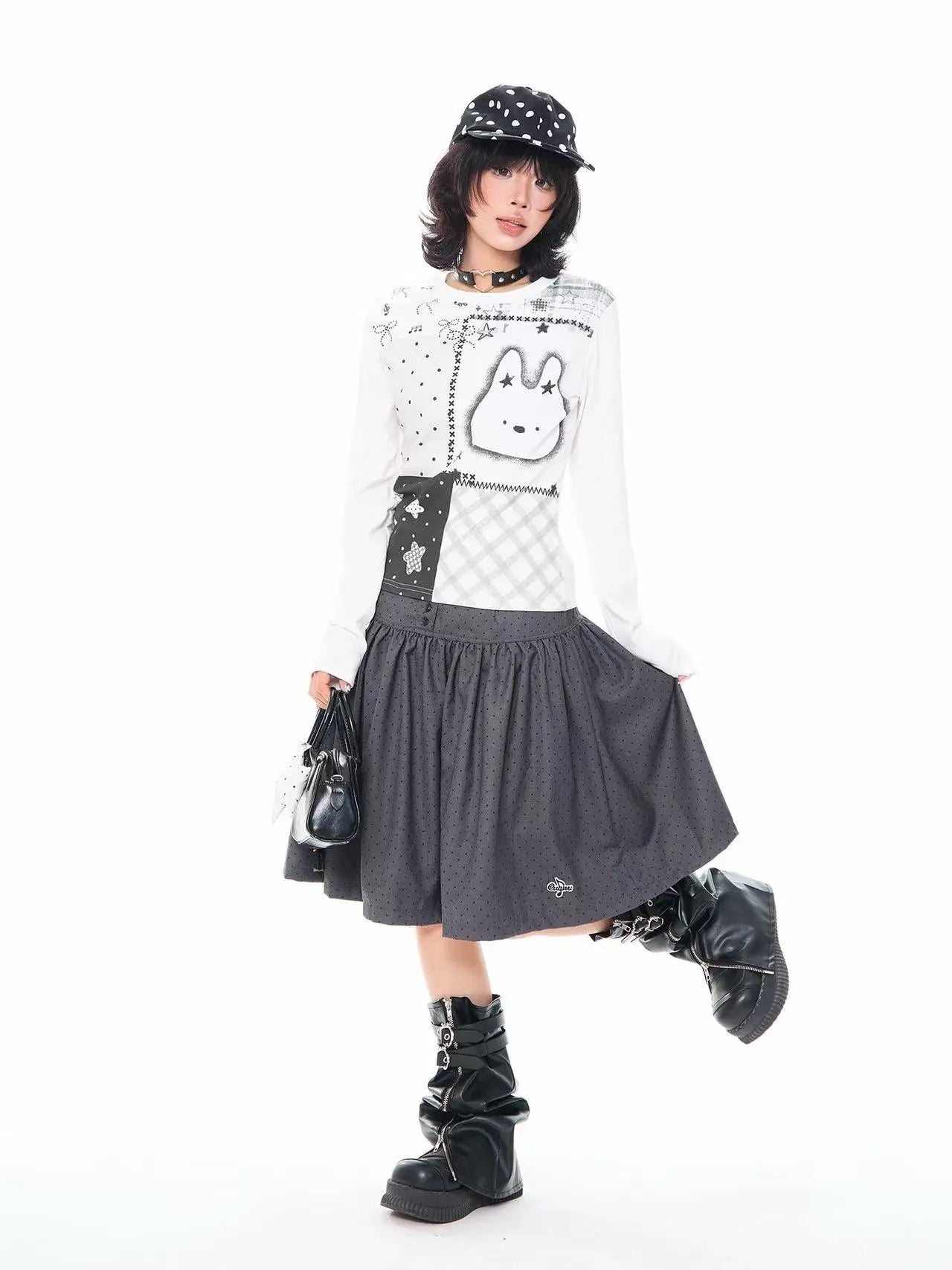 Polka Dot High Waist Pleated A Line Skirt OL2310