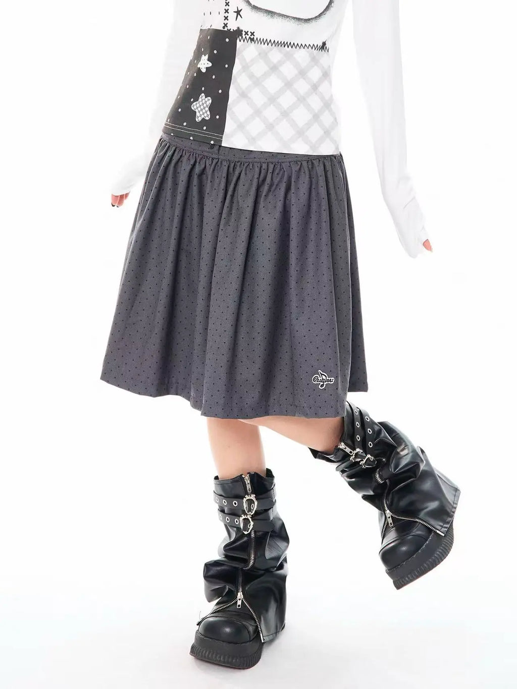 Polka Dot High Waist Pleated A Line Skirt OL2310