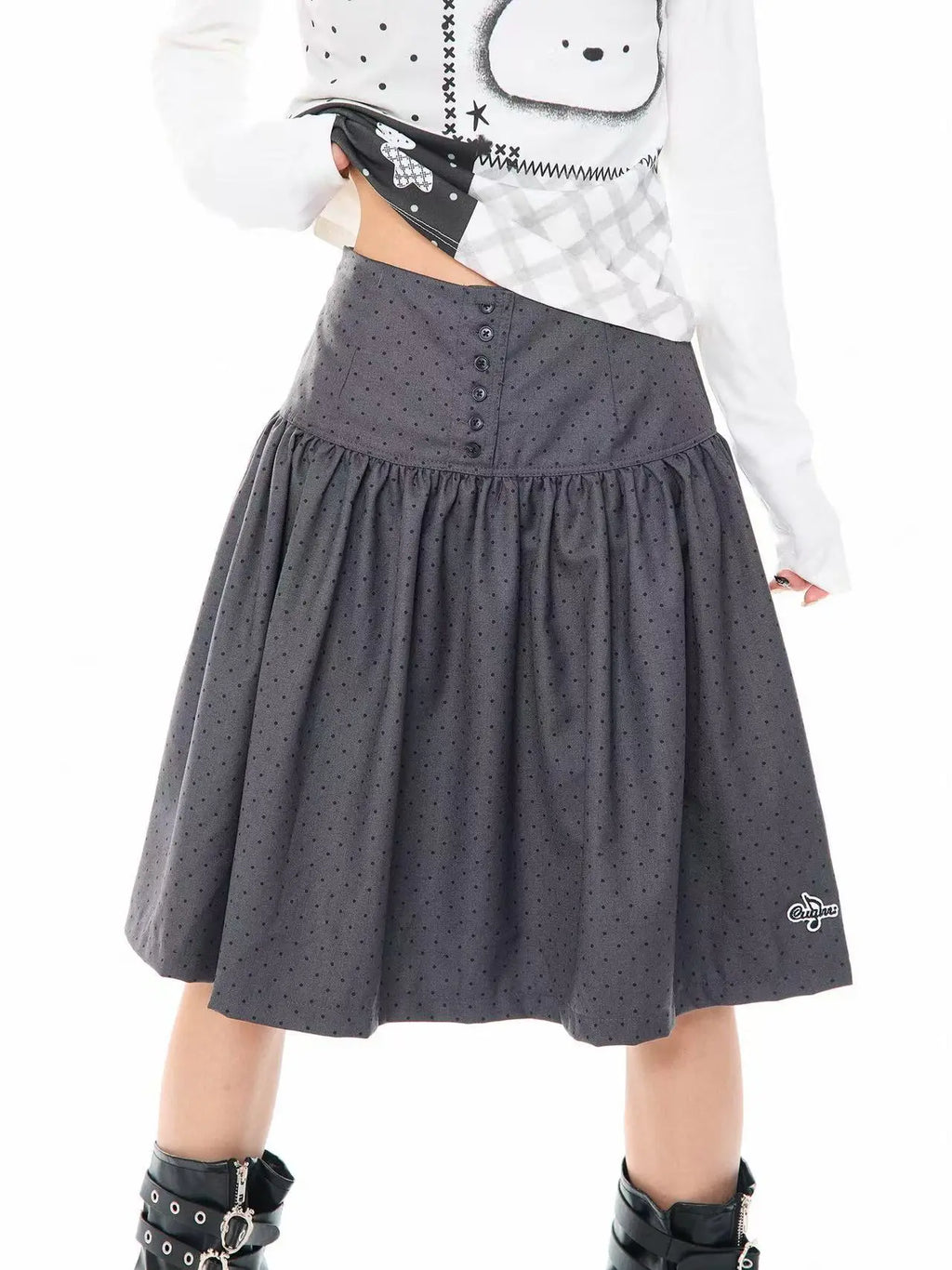 Polka Dot High Waist Pleated A Line Skirt OL2310