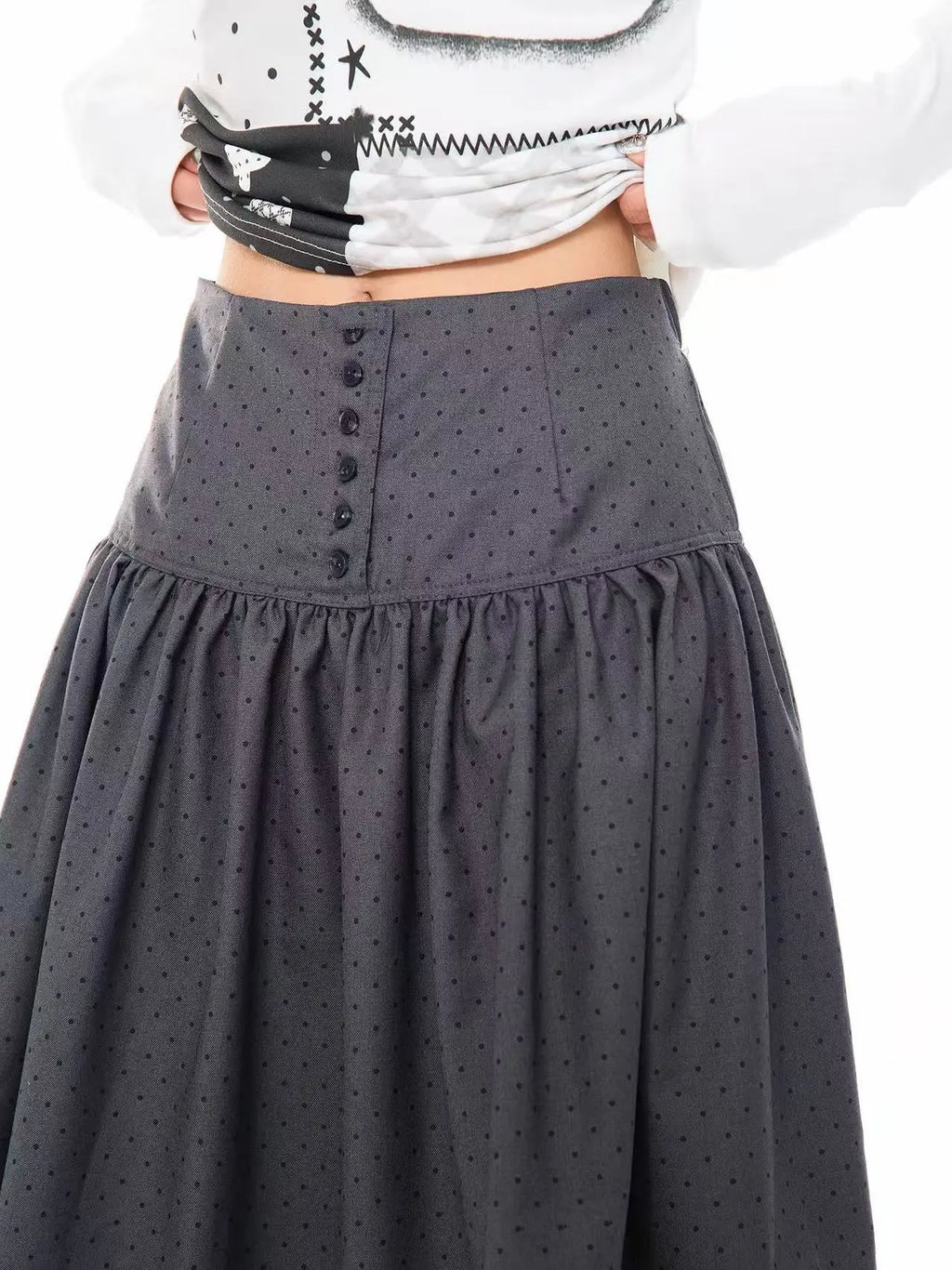 Polka Dot High Waist Pleated A Line Skirt OL2310