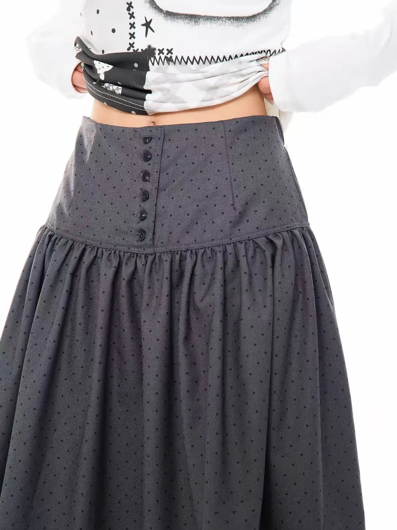 Polka Dot High Waist Pleated A Line Skirt OL2310