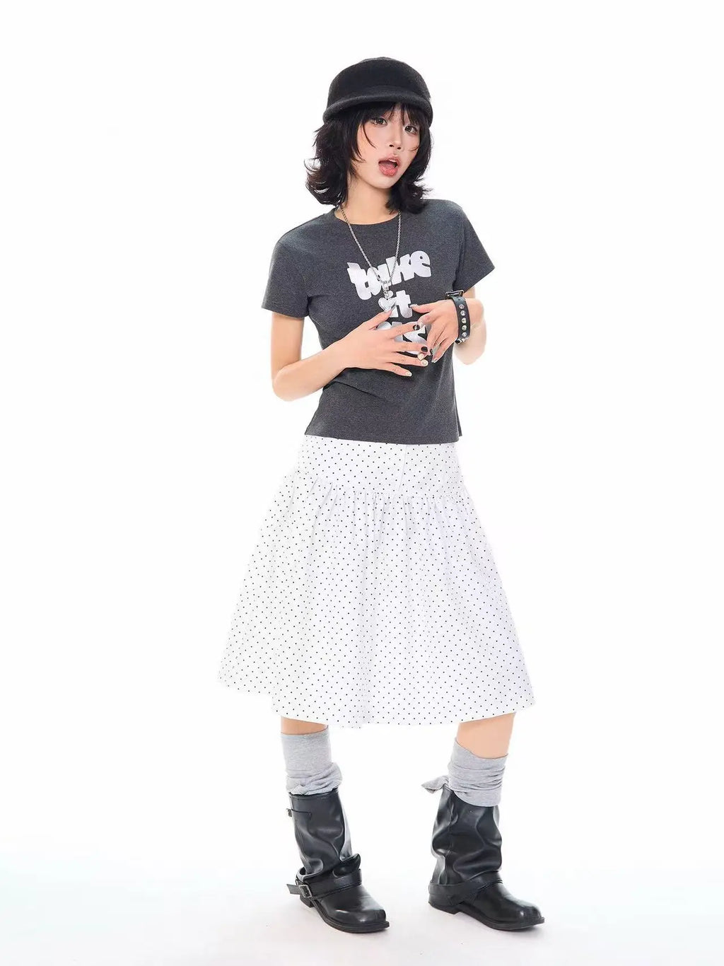 Polka Dot High Waist Pleated A Line Skirt OL2310