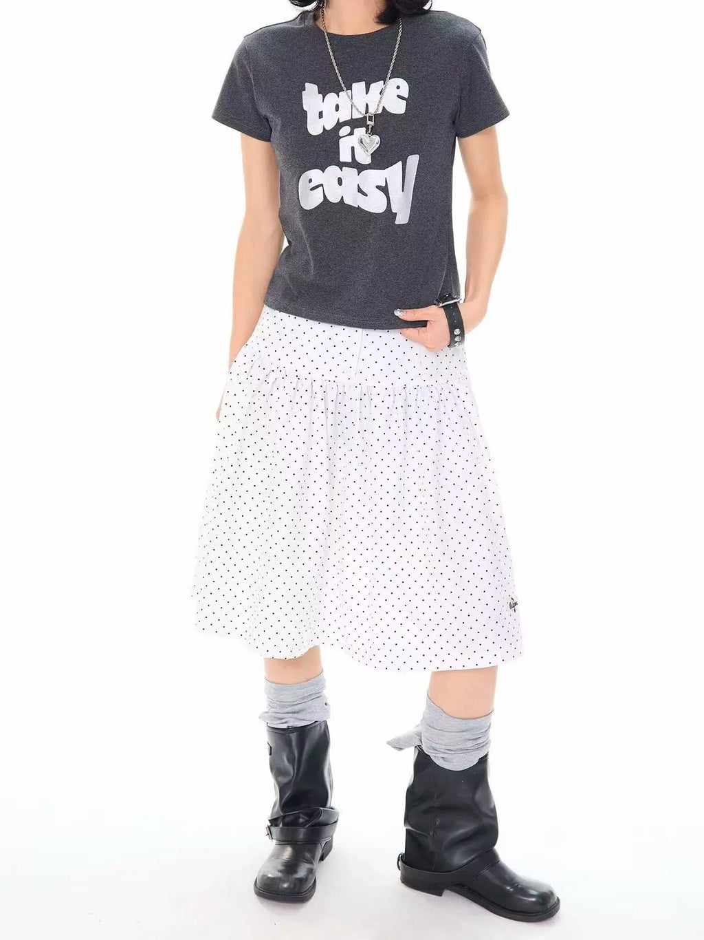 Polka Dot High Waist Pleated A Line Skirt OL2310
