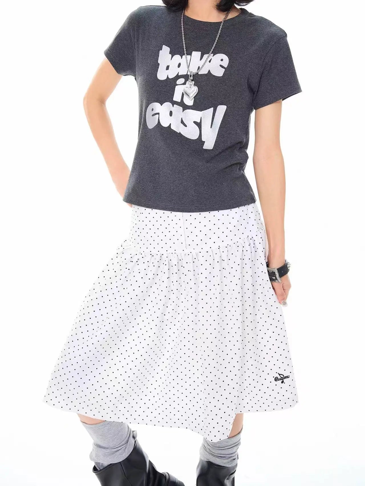 Polka Dot High Waist Pleated A Line Skirt OL2310