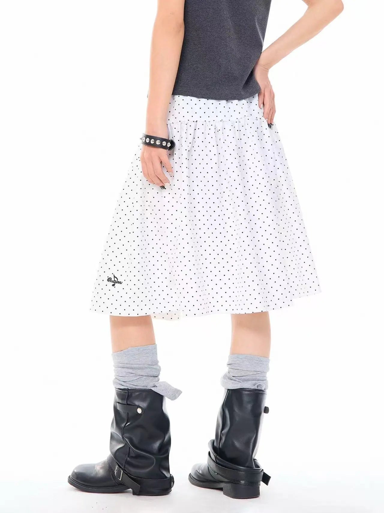 Polka Dot High Waist Pleated A Line Skirt OL2310
