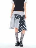 Gingham Bow Accent Asymmetric Mini Skirt OL2311