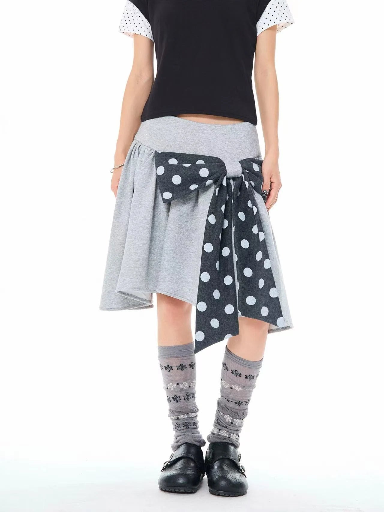Gingham Bow Accent Asymmetric Mini Skirt OL2311