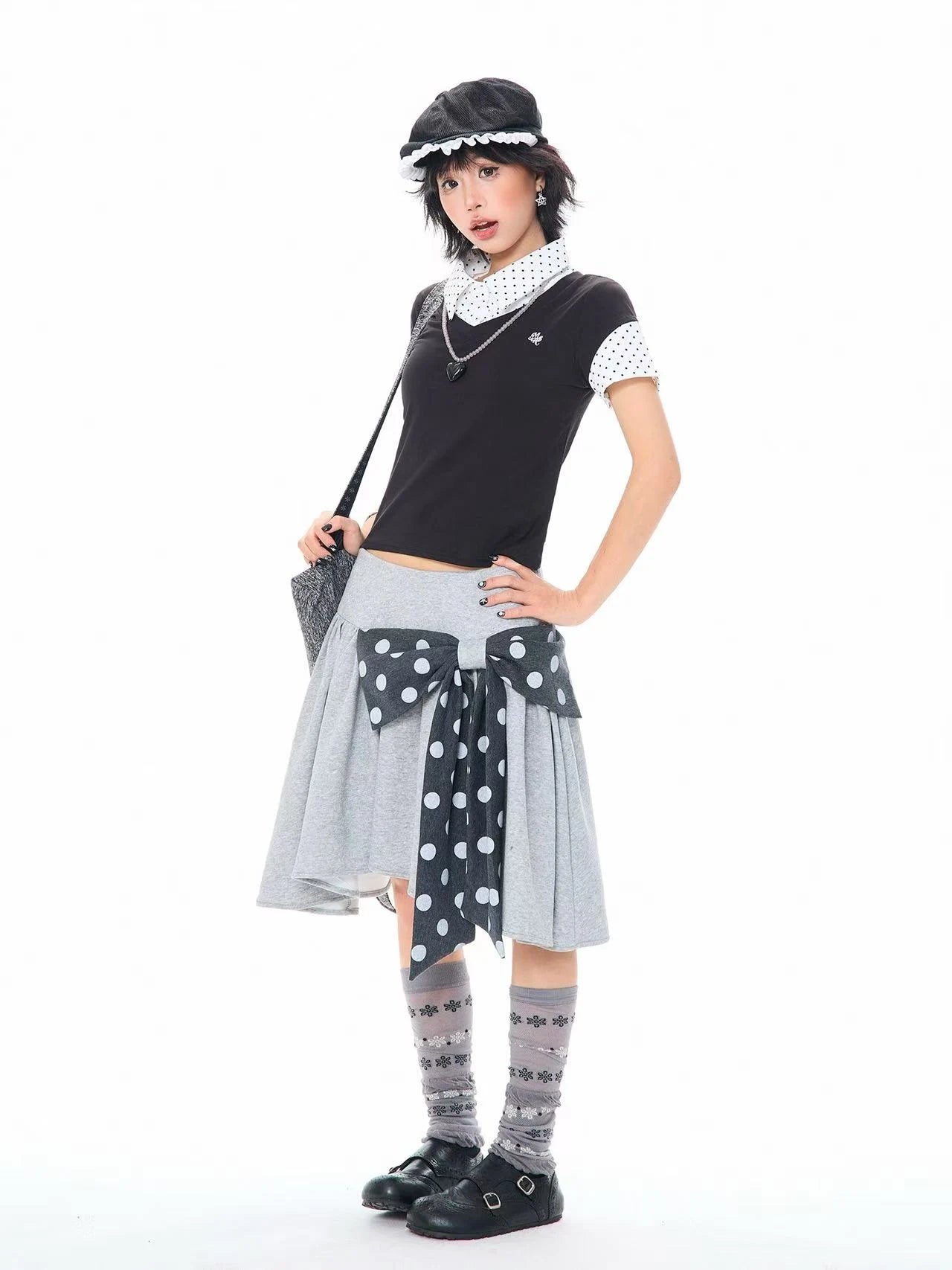 Gingham Bow Accent Asymmetric Mini Skirt OL2311