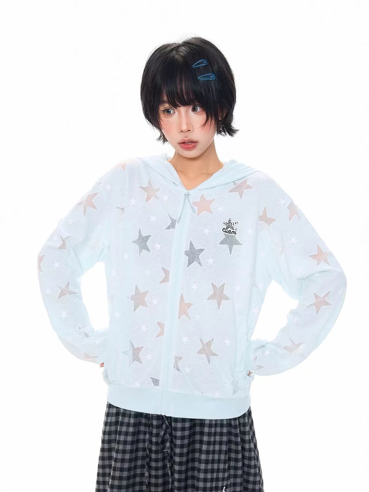 Star Embroidered Hooded Jacket OL2312