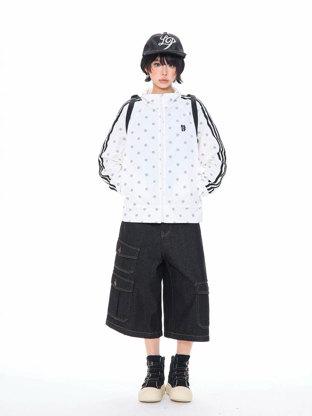 Polka Dot Ribbon Stand Collar Lightweight Jacket OL2313