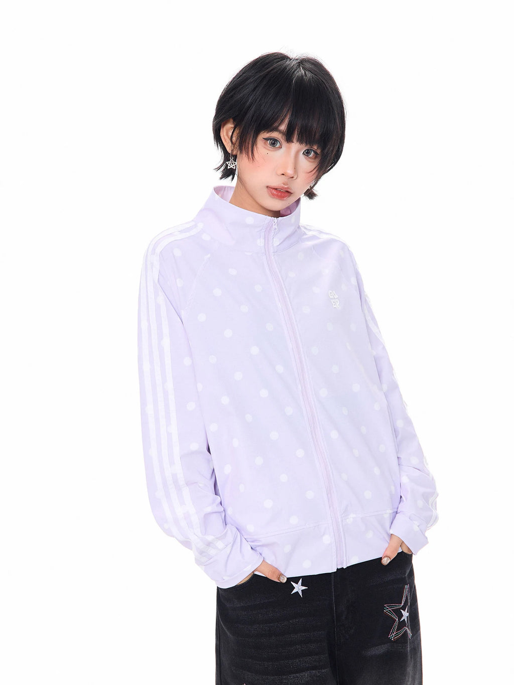 Polka Dot Ribbon Stand Collar Lightweight Jacket OL2313