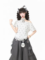 Star Cat Asymmetric Shoulder Off Shoulder Tee OL2317