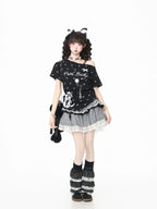 Star Cat Asymmetric Shoulder Off Shoulder Tee OL2317