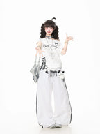 Star Cat Asymmetric Shoulder Off Shoulder Tee OL2317