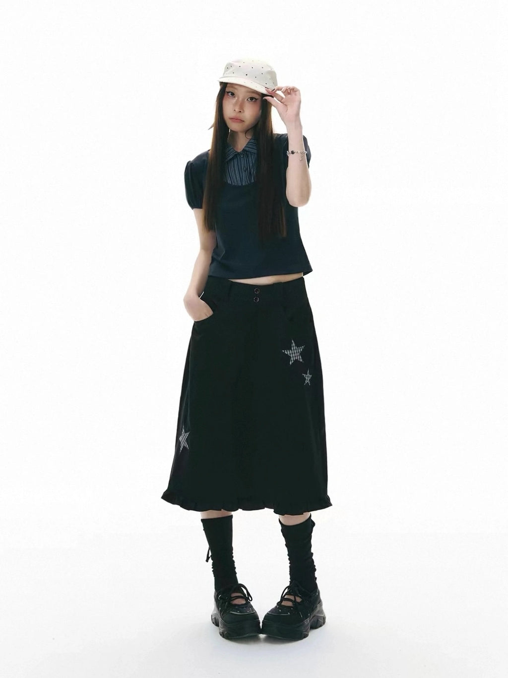 Star Patch A Line Skirt OL2344