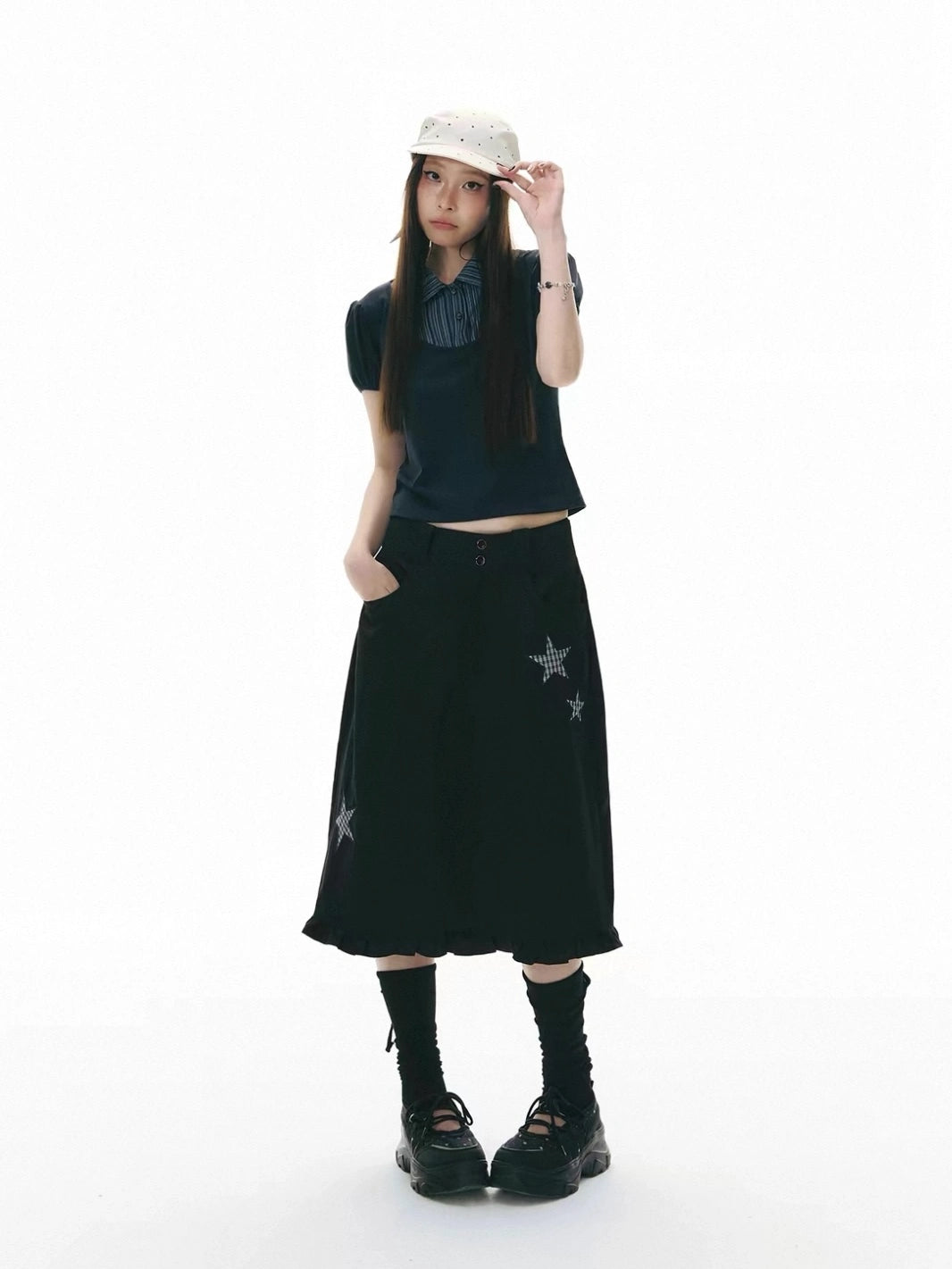 Star Patch A Line Skirt OL2344