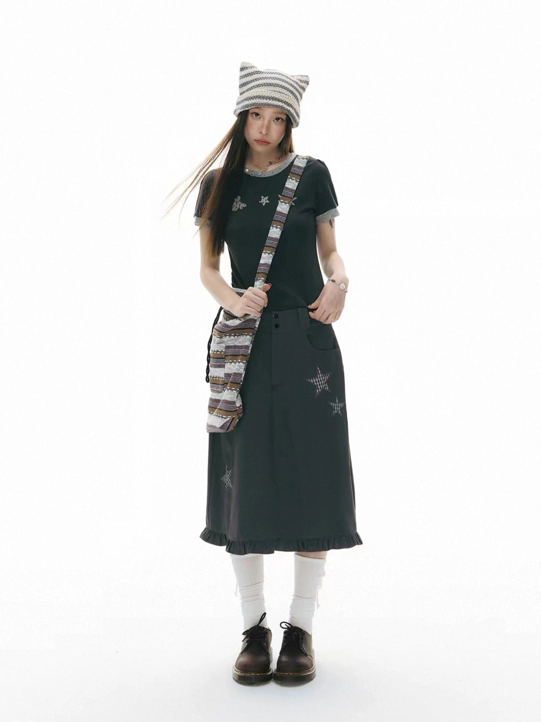 Star Patch A Line Skirt OL2344