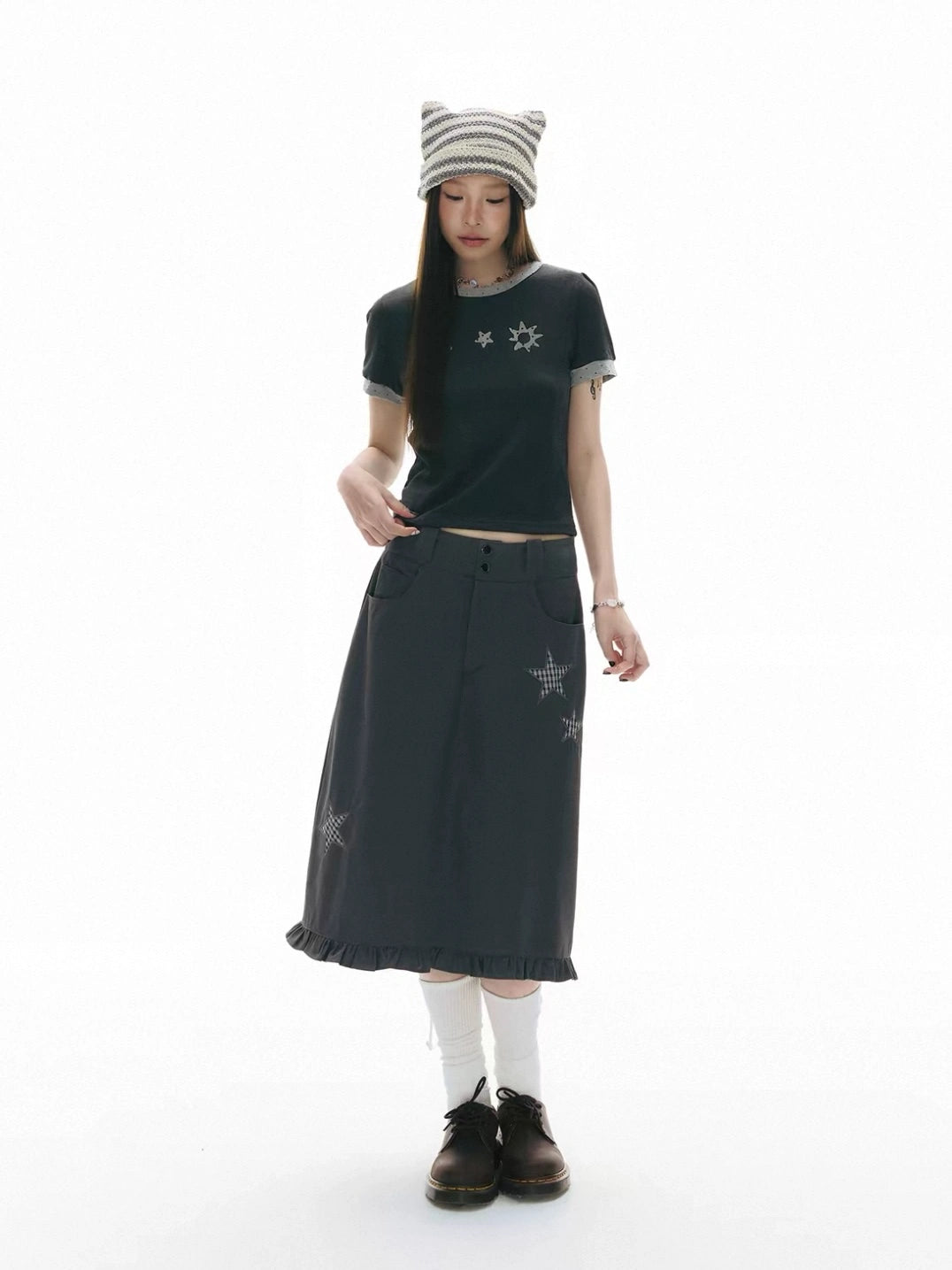 Star Patch A Line Skirt OL2344