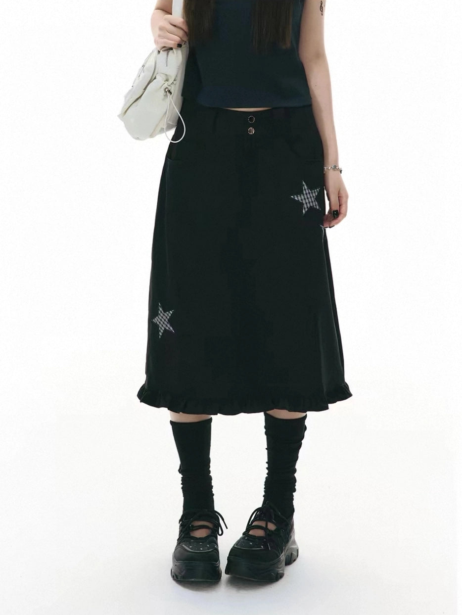 Star Patch A Line Skirt OL2344