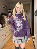 Music Note Polka Dot Stand Collar Zip Jacket OL2476