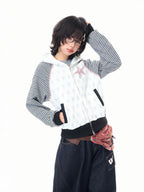 Star Embroidered Stripe Cropped Hoodie OL2384