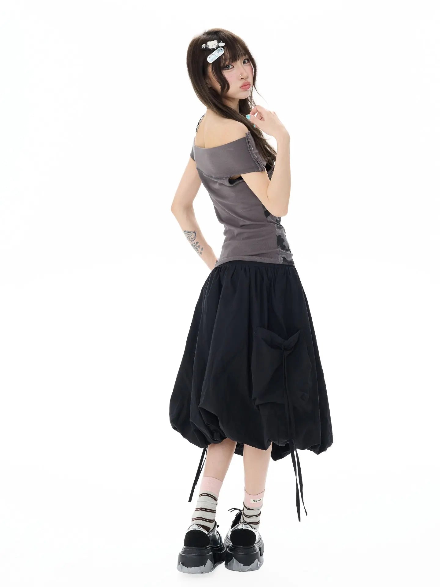 Studded Rhinestone Tie Bubble Skirt OL2410