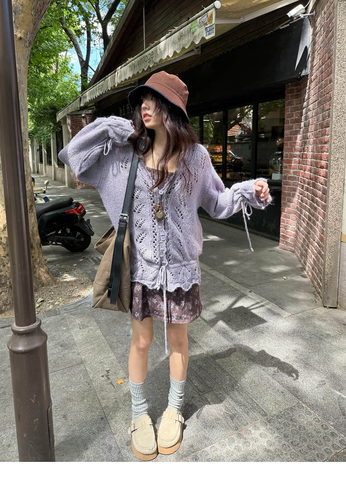 透かし編みドロストカーディガン ゆるシルエット
