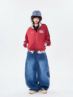 Retro Colorblock Stand Collar Zip Jacket   OL2026