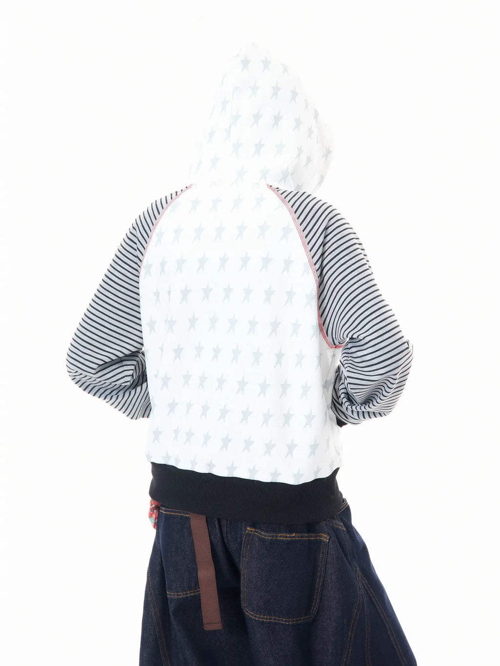 Star Embroidered Stripe Cropped Hoodie OL2384