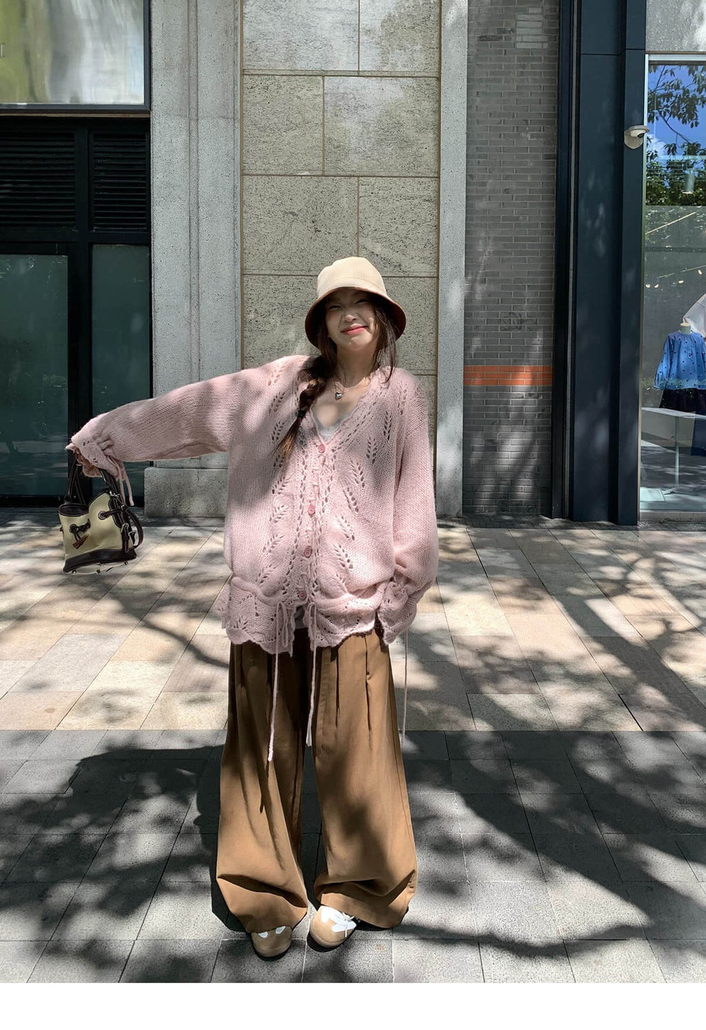透かし編みドロストカーディガン ゆるシルエット
