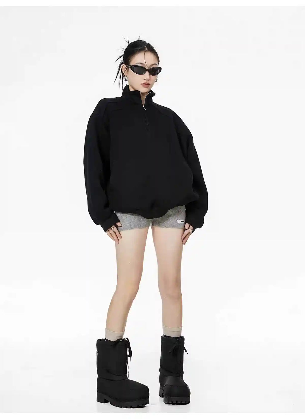 Half-Zip Stand Collar Sweatshirt with Relaxed Fit OL1991