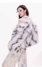 Plush Faux Fur Knit Jacket in Soft Grey   OL1990