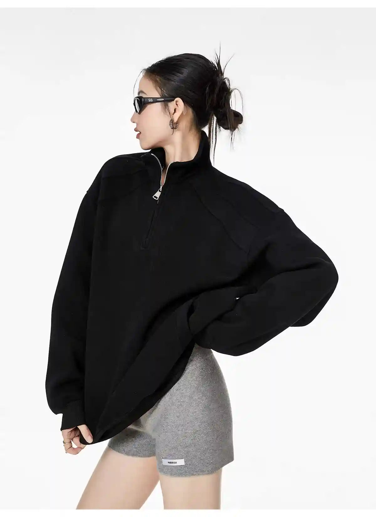 Half-Zip Stand Collar Sweatshirt with Relaxed Fit   OL1991