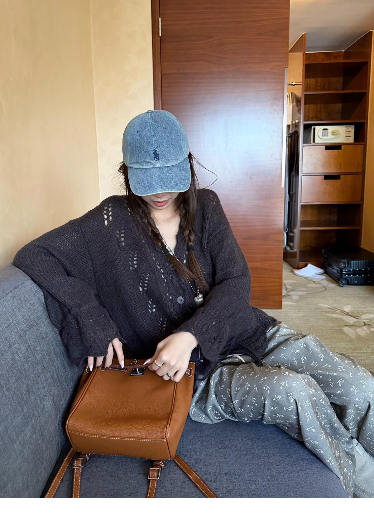 透かし編みドロストカーディガン ゆるシルエット