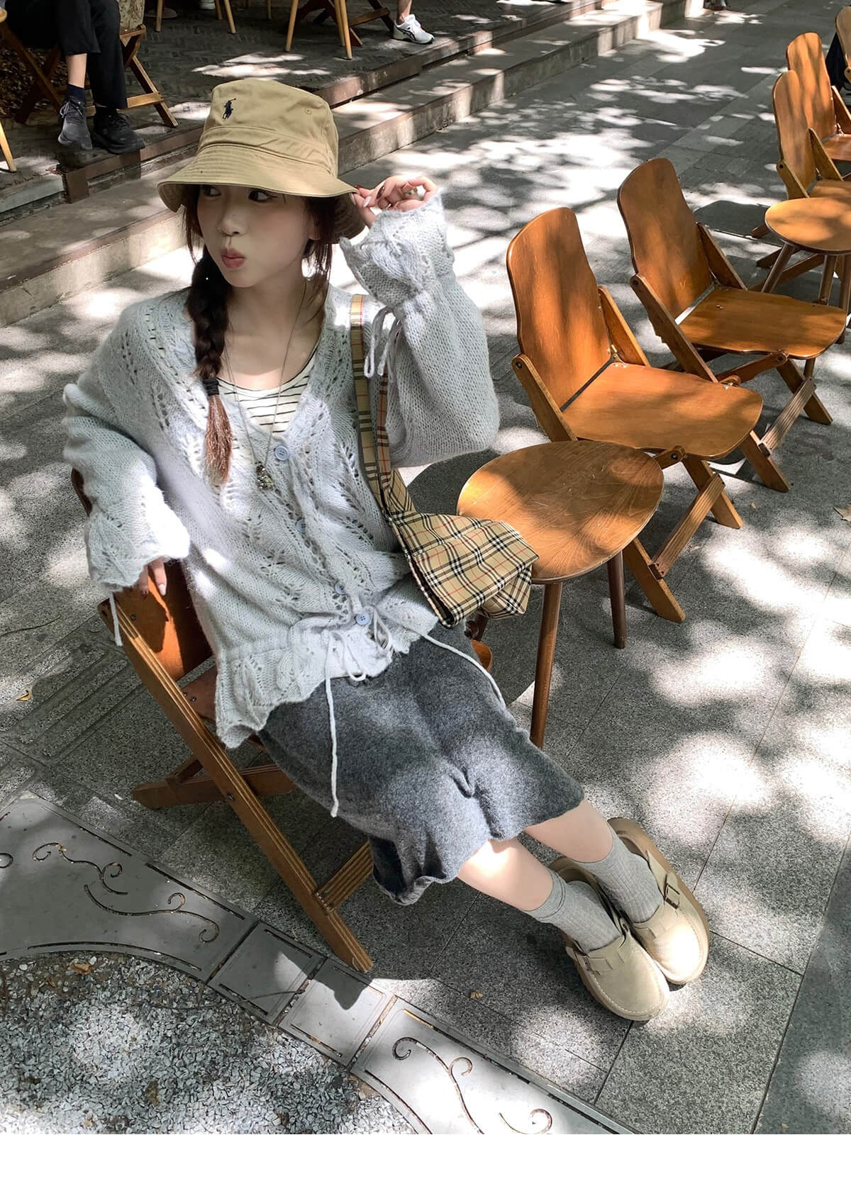 透かし編みドロストカーディガン ゆるシルエット