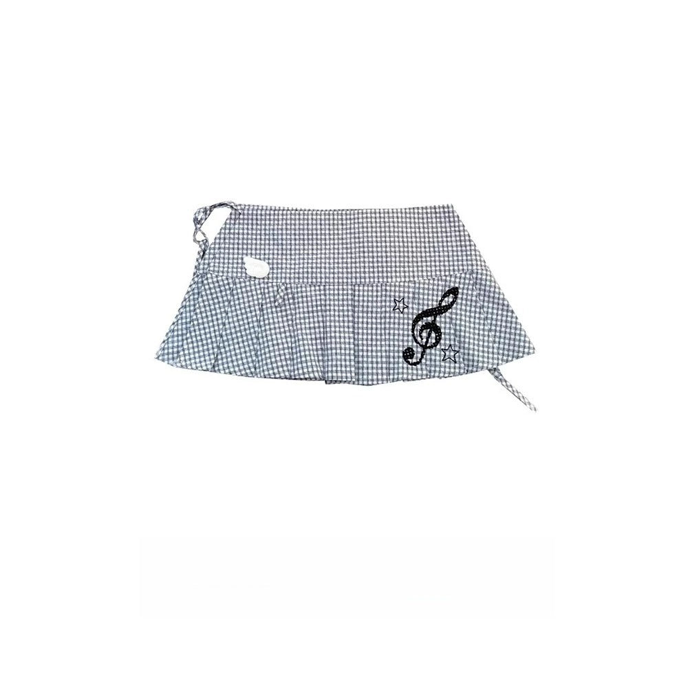 Music Note Plaid Pleated Wrap Skirt OLA035