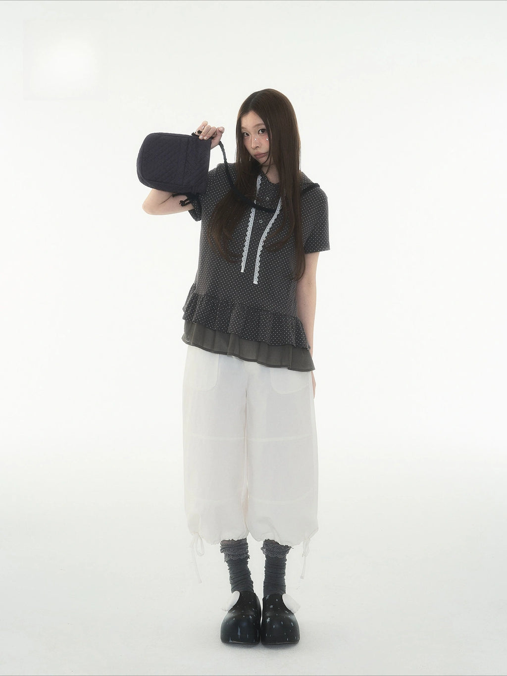Polka Dot Ruffle Hooded Top oliviroa オリヴィオラ
