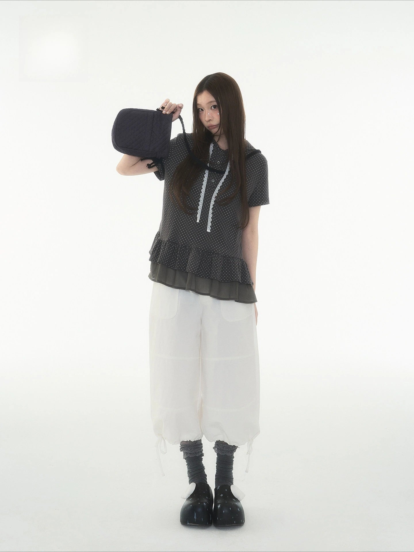 Polka Dot Ruffle Hooded Top oliviroa オリヴィオラ