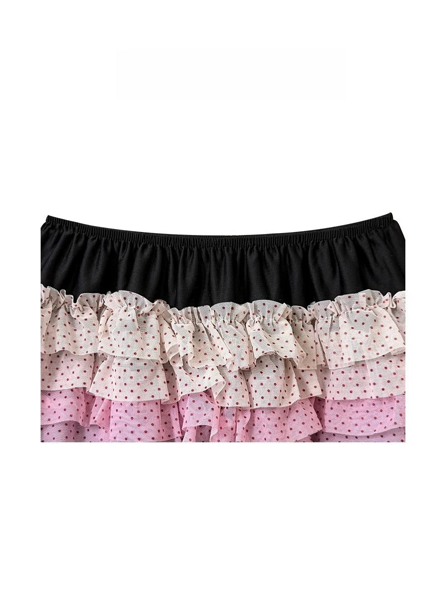 Polka Dot Drawstring Tiered Skirt OLA045
