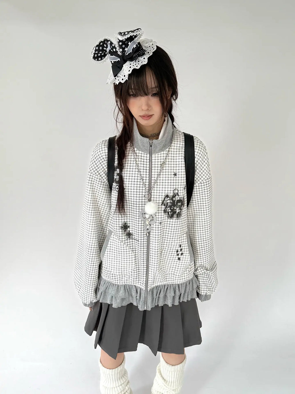 Graphic Plaid Ruffle Jacket OL2383