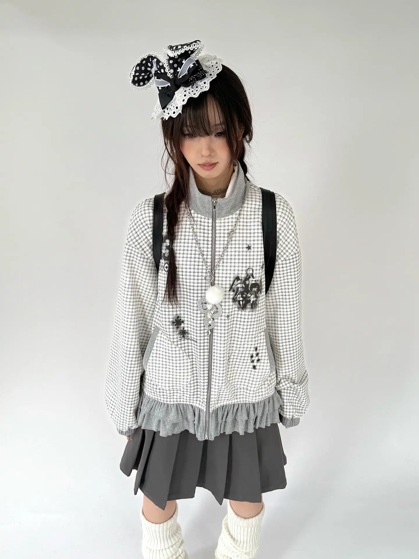 Graphic Plaid Ruffle Jacket OL2383
