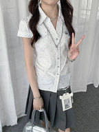 Polka Dot Stripe Slim Fit Shirt oliviroa オリヴィオラ