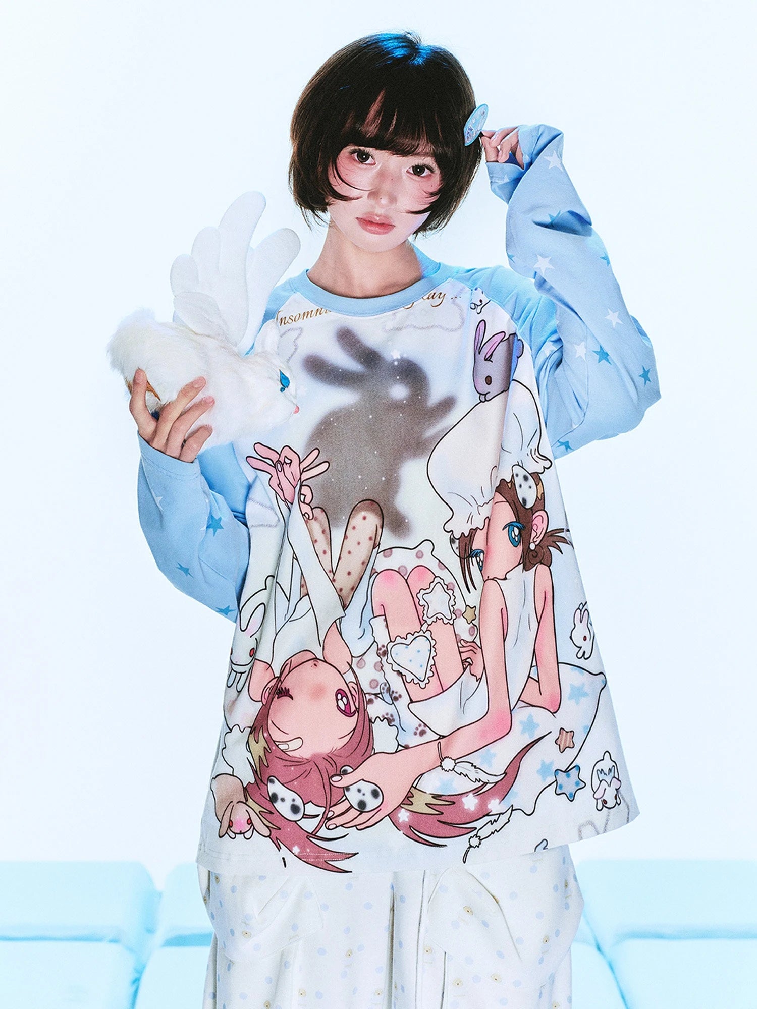Bunny Shadow Raglan Long Sleeve Tee OL2404
