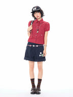 Blue Gingham Puff Sleeve Crop Shirt OL2319