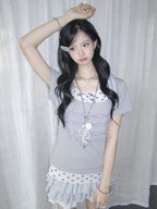Polka Dot Faux Layered Button Tee Y2K oliviroa オリヴィオラ